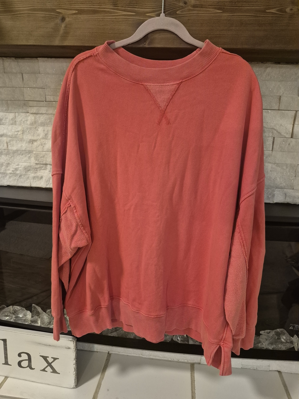 aerie Oversized Coral Crewneck Sweatshirt
